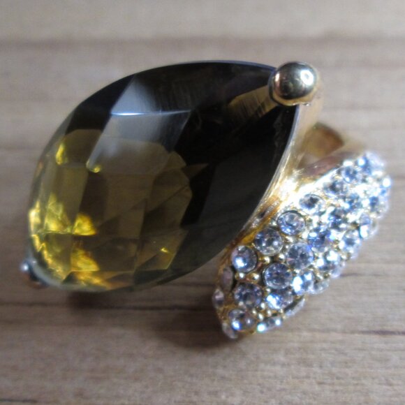 Large Marquise cut Smoky Brown CZ Cocktail ring with Pavé detail - Picture 7 of 11